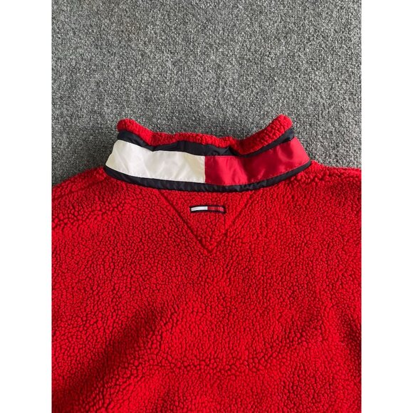 Tommy Jeans Red Sherpa Fleece Pullover Sweater XXL 50% Polyester 50% Acrylic - Picture 7 of 11